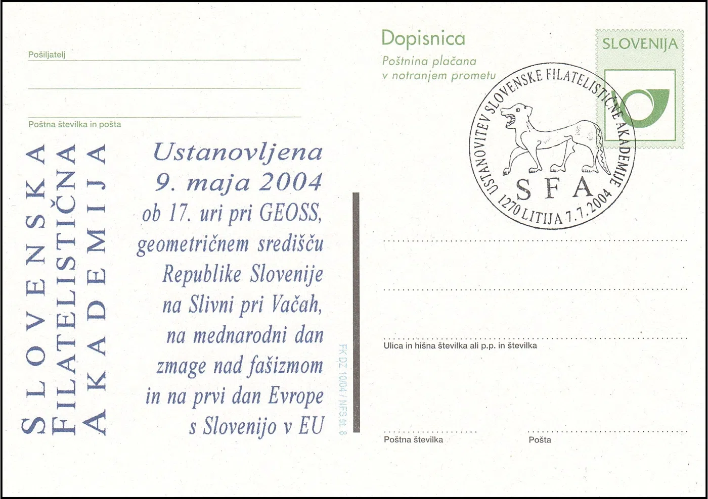 USTANOVITEV SLOVENSKE FILATELISTIČNE AKADEMIJE